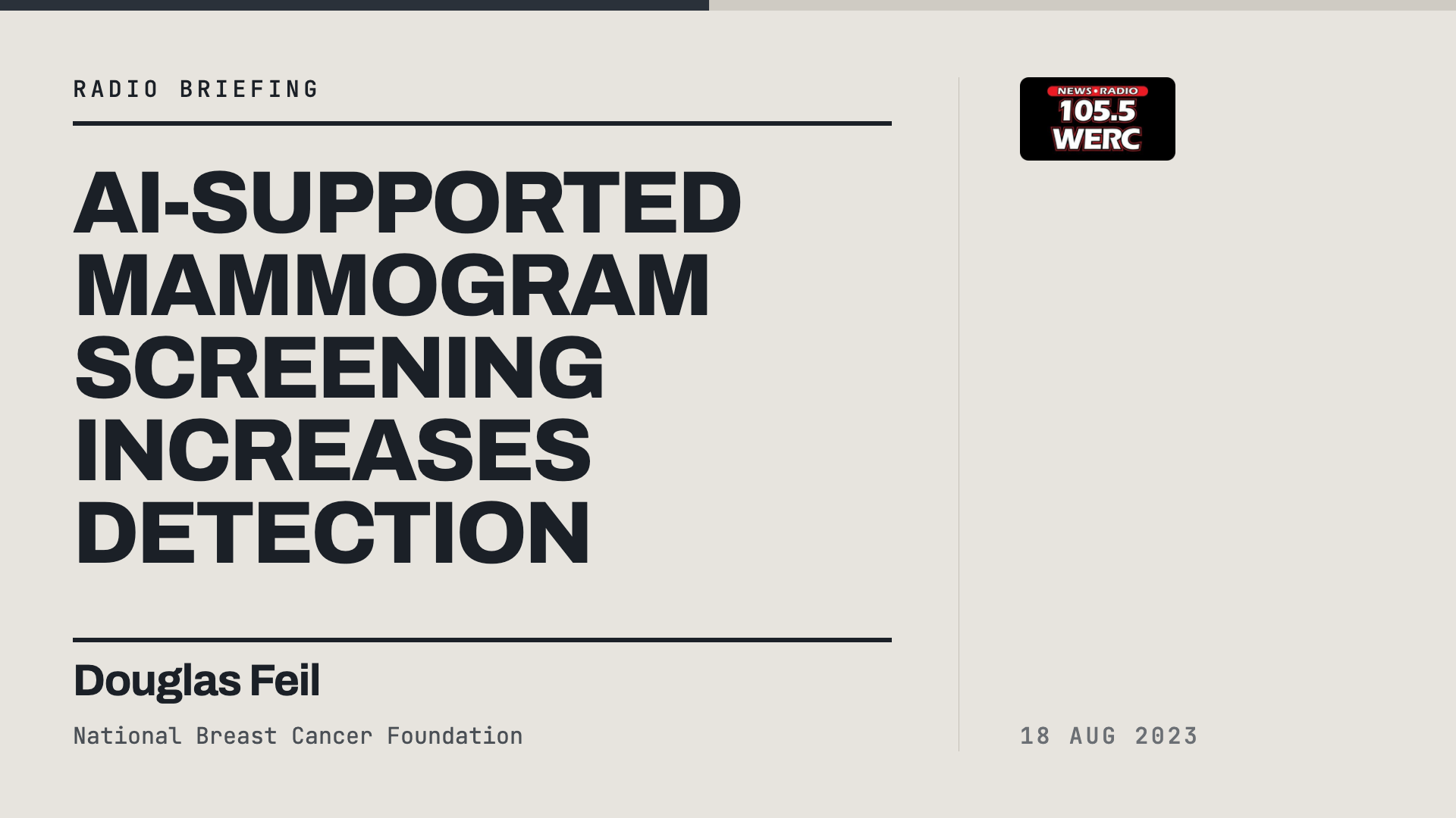 Shareable for Douglas Feil on WERC: AI-supported mammogram screening increases detection